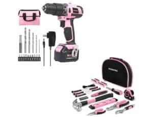 workpro tools quality_WORKPRO Pink Cordless 20V Lithium-ion Drill Driver Set with Storage Bag and 103-Piece Pink Tool Kit with Easy Carrying Round Pouch